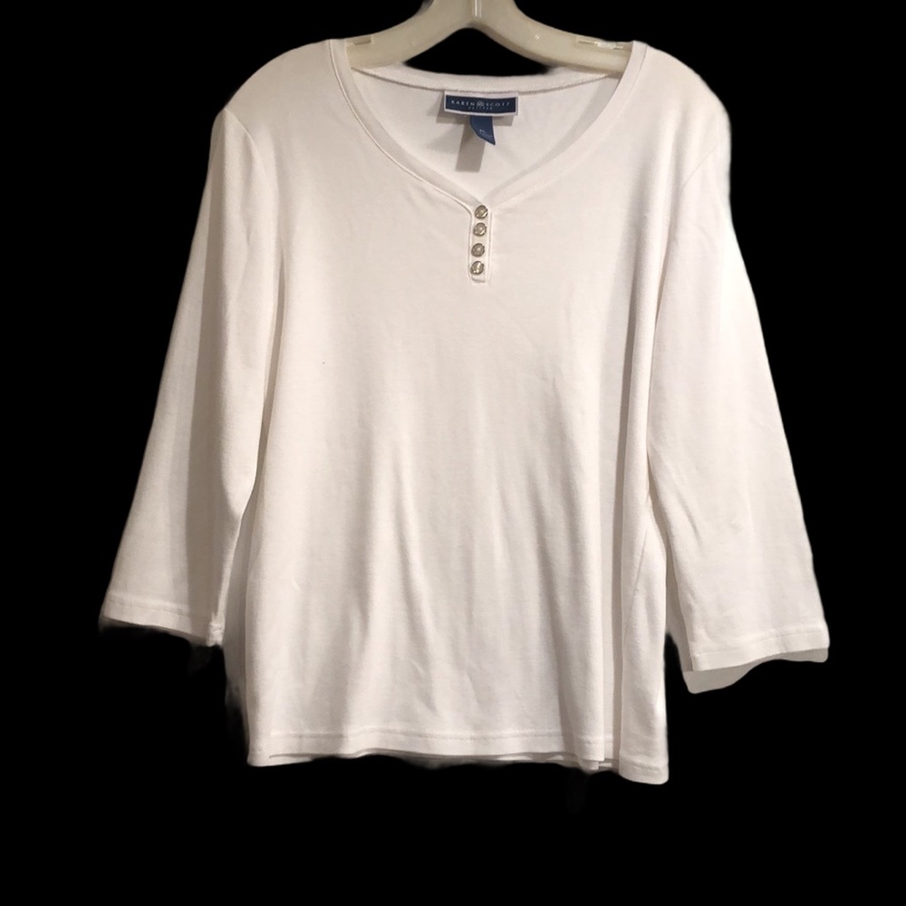 Karen Scott Petite white shirt. Size petite large - Picture 3 of 15